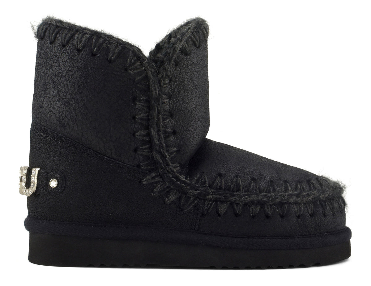 MOU Stivaletto Donna Eskimo 18 Rhinestones Logo-Cracked Black