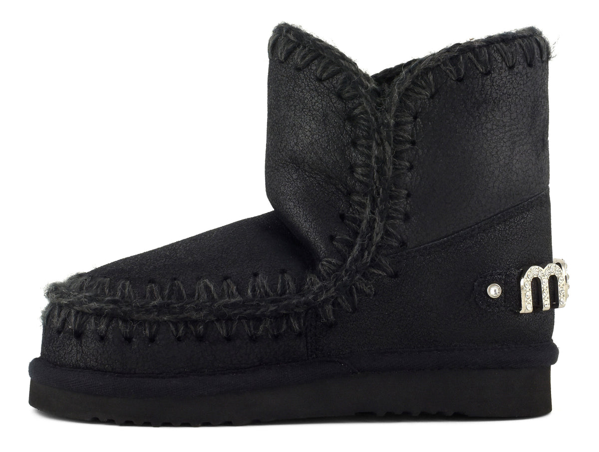 MOU Stivaletto Donna Eskimo 18 Rhinestones Logo-Cracked Black