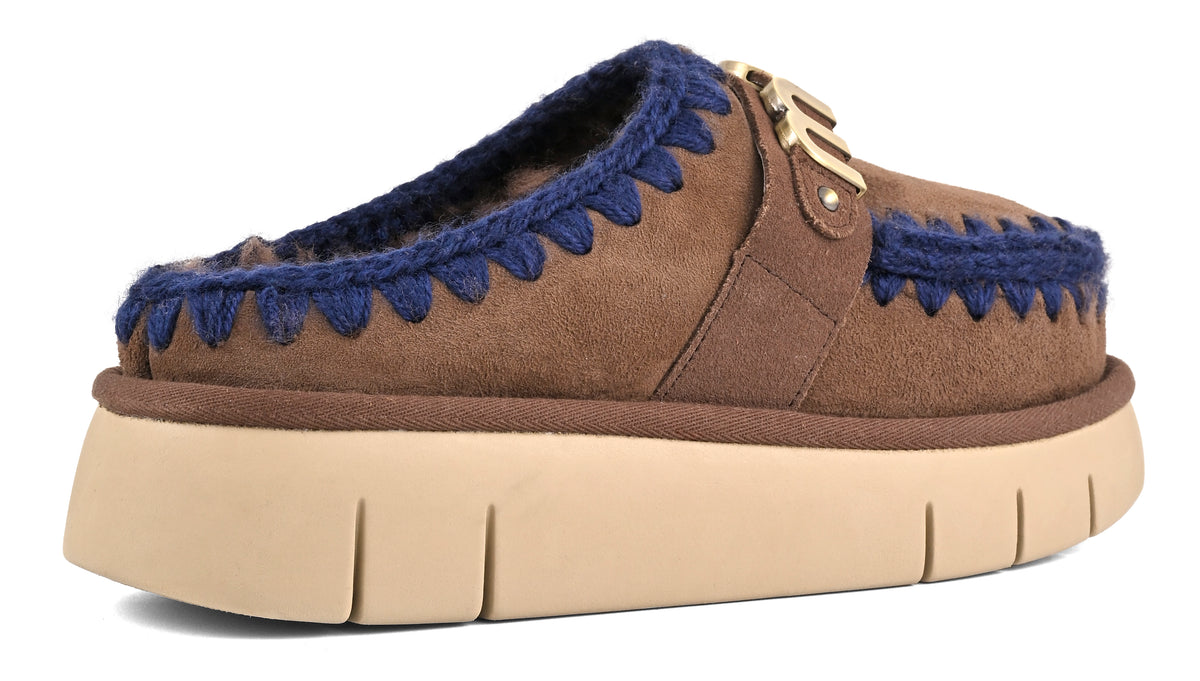 MOU Ciabatta Donna Bounce Clog Metal Logo-Brown Pepper