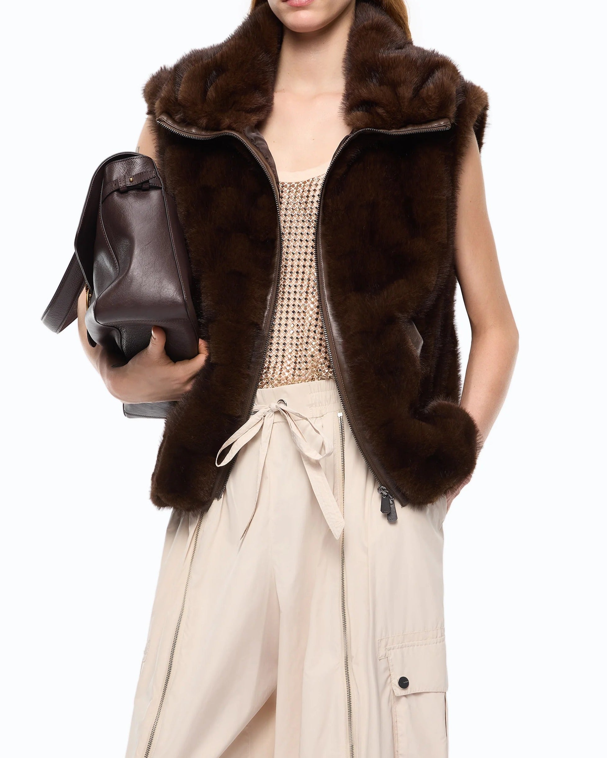 PINKO Gilet GLOSSINA Ecopelliccia-Marrone