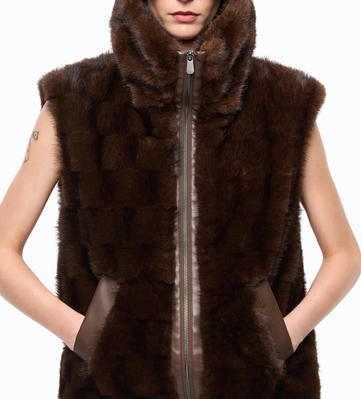 PINKO Gilet GLOSSINA Ecopelliccia-Marrone