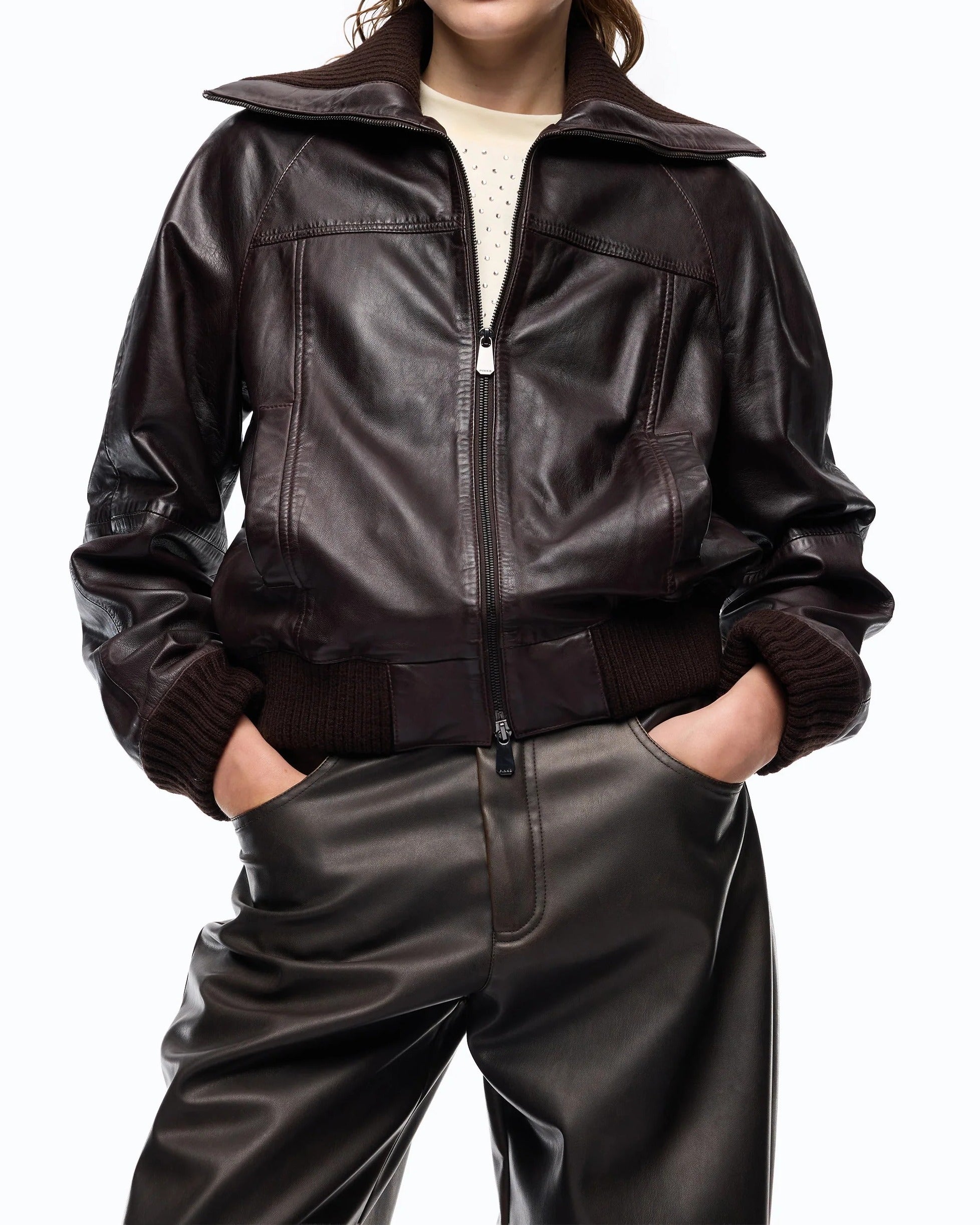 PINKO Bomber BLUMA PELLE-Testa di Moro