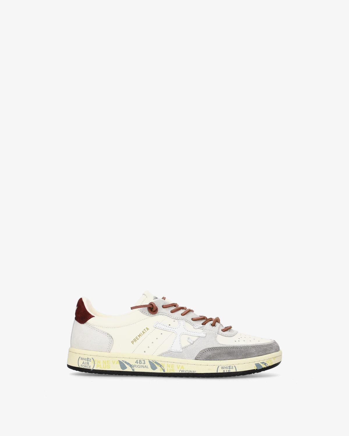 PREMIATA Sneaker Uomo BSKTCLAY-Bianco/Grigio/Burgundy
