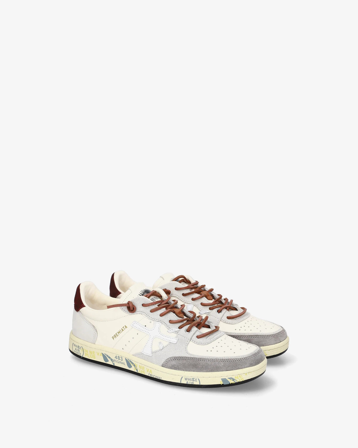 PREMIATA Sneaker Uomo BSKTCLAY-Bianco/Grigio/Burgundy