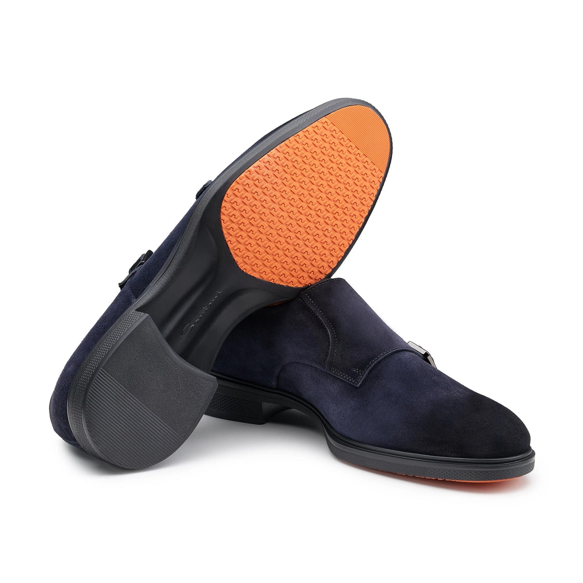 SANTONI Scarpa Uomo Doppia Fibbia EASY-ON-Blu Adriatico