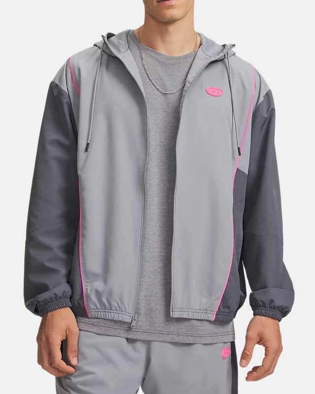 UNDER ARMOUR Giacca Uomo RIVAL WOVEN COLORBLOCK-Steel/Castlerock/Pink Frenzy
