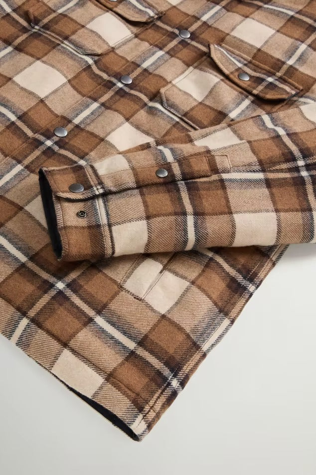 WOOLRICH Giacca Camicia Uomo WOOL CHECK ALASKAN-Dark Camel