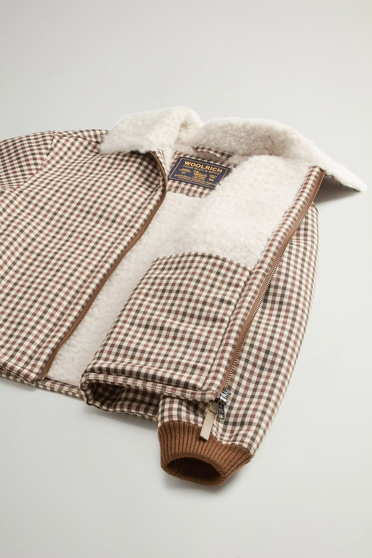 WOOLRICH Giacca Camicia DOnna CHECK SHERPA OVERSHIRT-Milky Cream