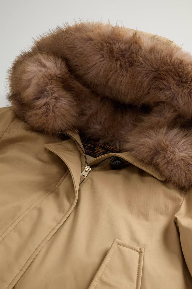 WOOLRICH Parka Donna BEST COTTON FAUX FUR SHORT-Gold Khaki