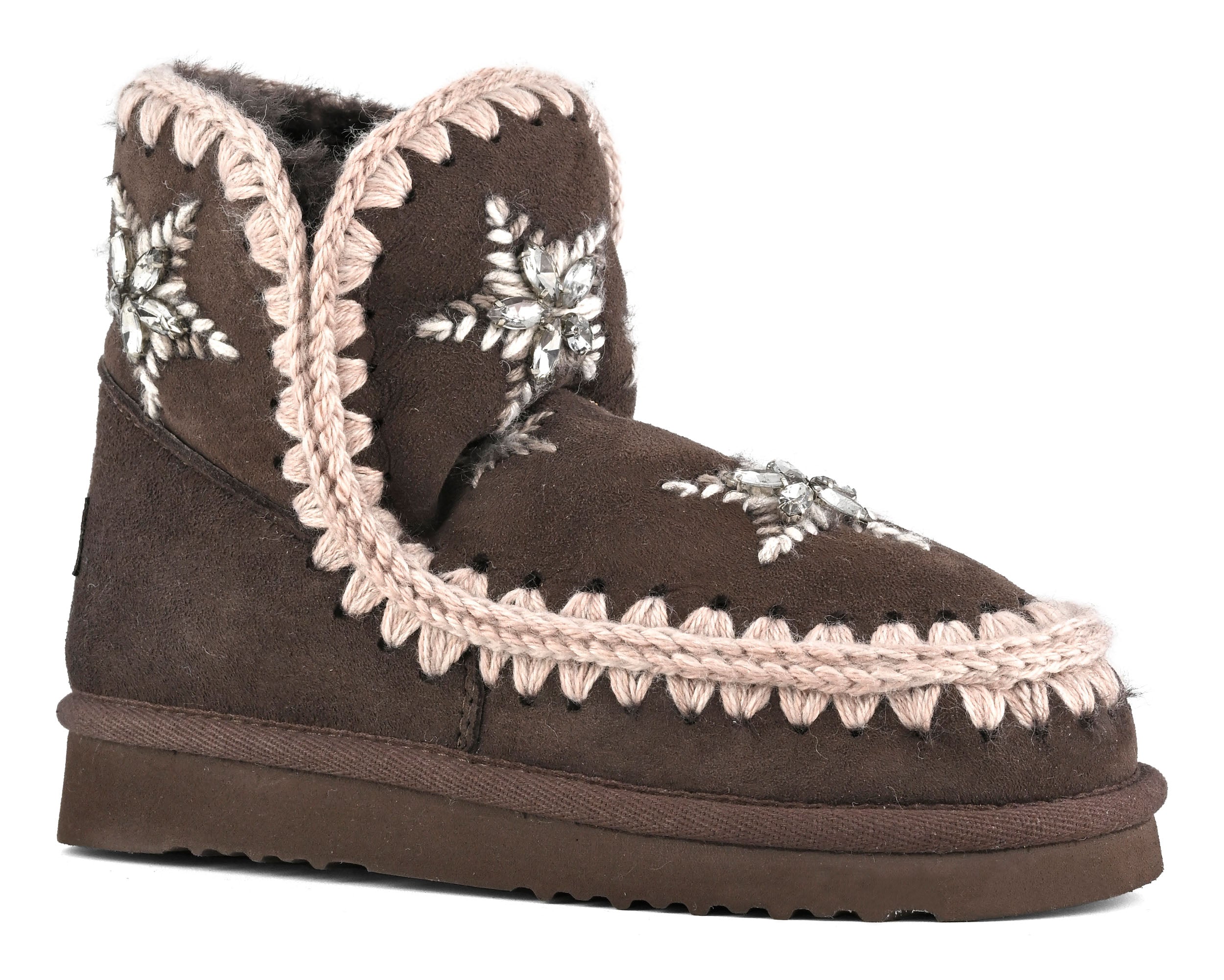 MOU Women's Ankle Boot Eskimo Wool Stars&amp;Rhinestones Mocha
