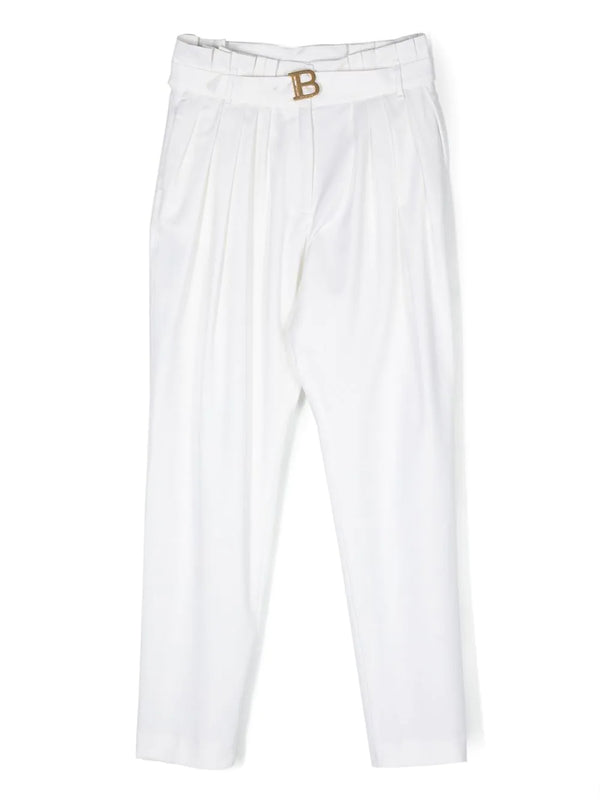 Balmain Kids Pantaloni bianchi con pieghe