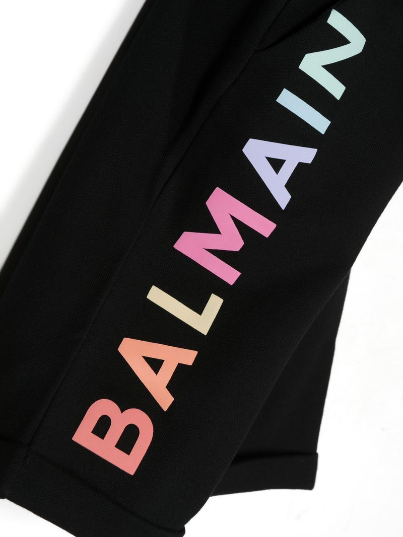 Balmain Kids Bermuda nero con stampa multicolore