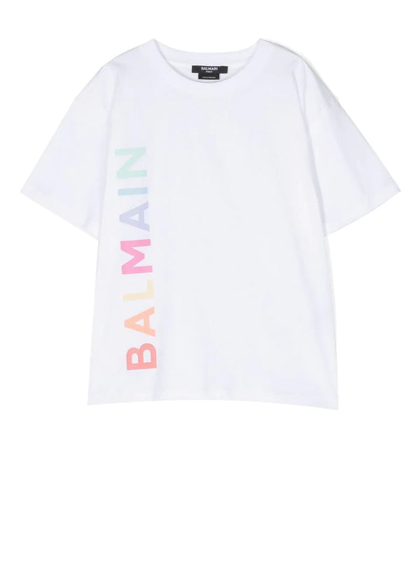 Balmain Kids T-shirt bianca con stampa multicolore