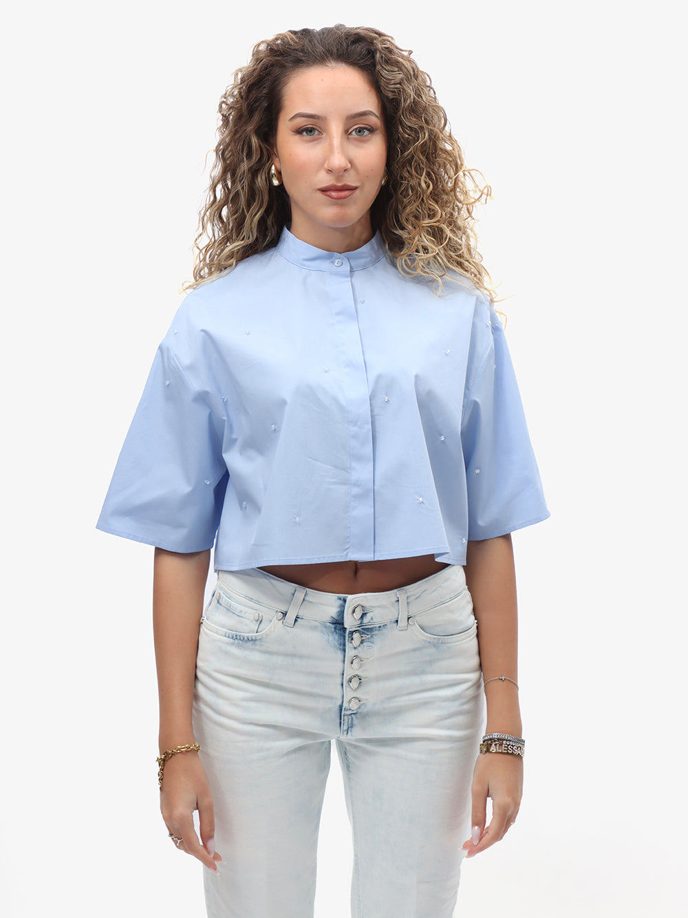 Dondup Camicia Donna Crop-Azzurro