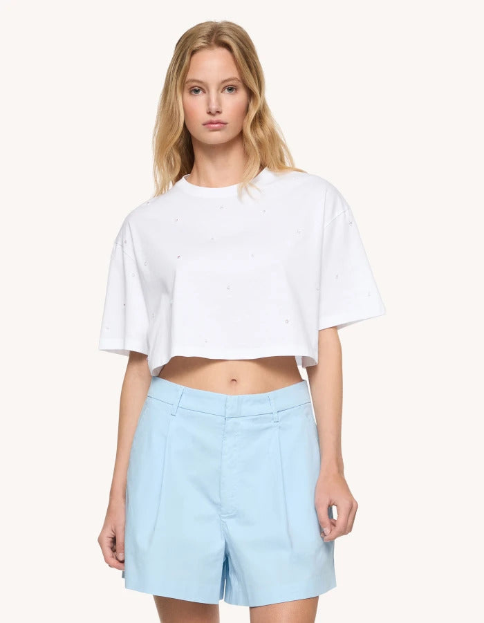 Dondup T-Shirt Donna Crop Luce-Bianco
